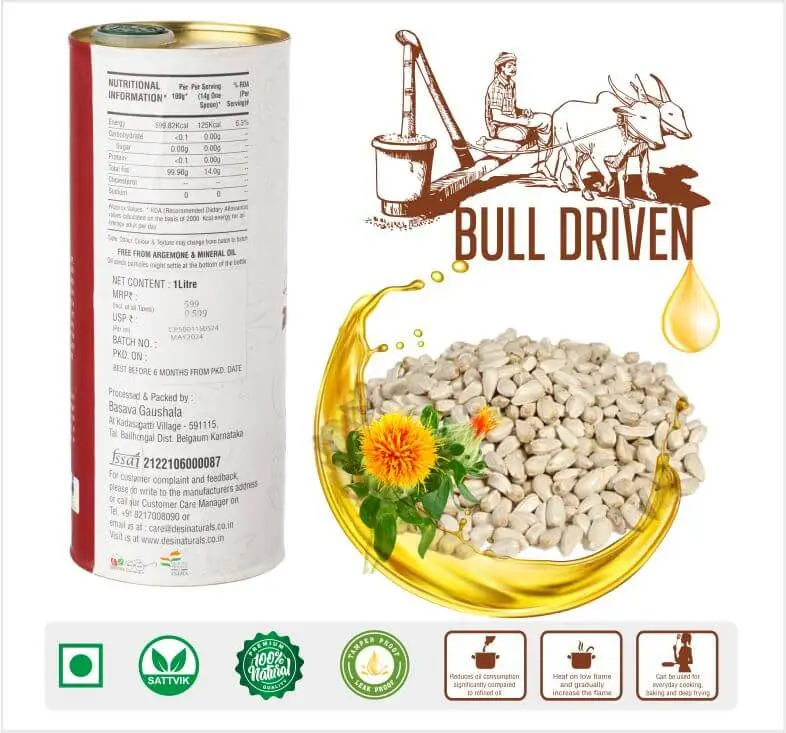 Bull Driven Safflower Oil
1 Litre